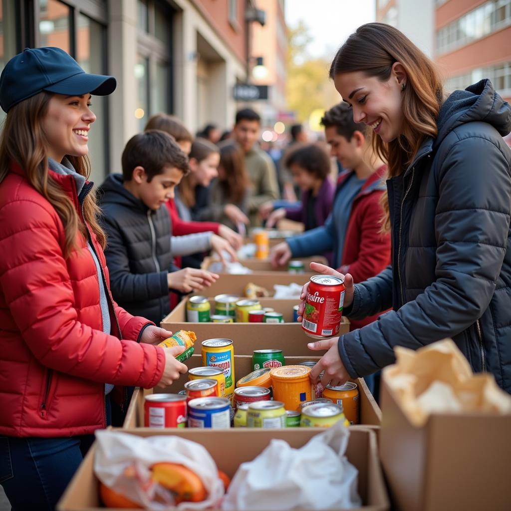 Community members participating in a food drive for the Colorado River Food Bank