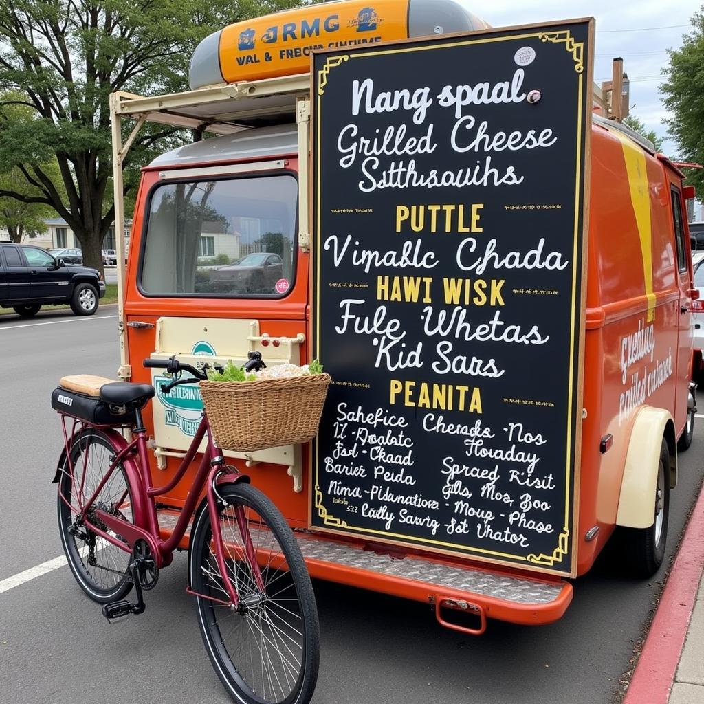 A close-up of a food truck bicycle menu