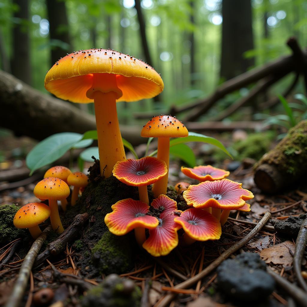 Colorful fungi on the Madagascar forest floor