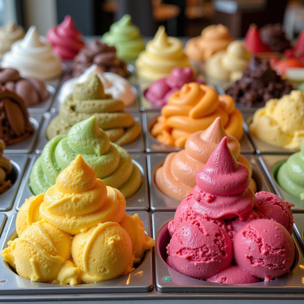  Colorful gelato scoops in a display case