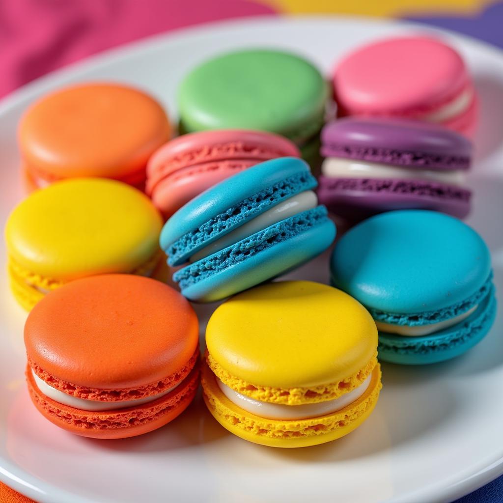 A display of vibrant macarons made using ProGel food coloring