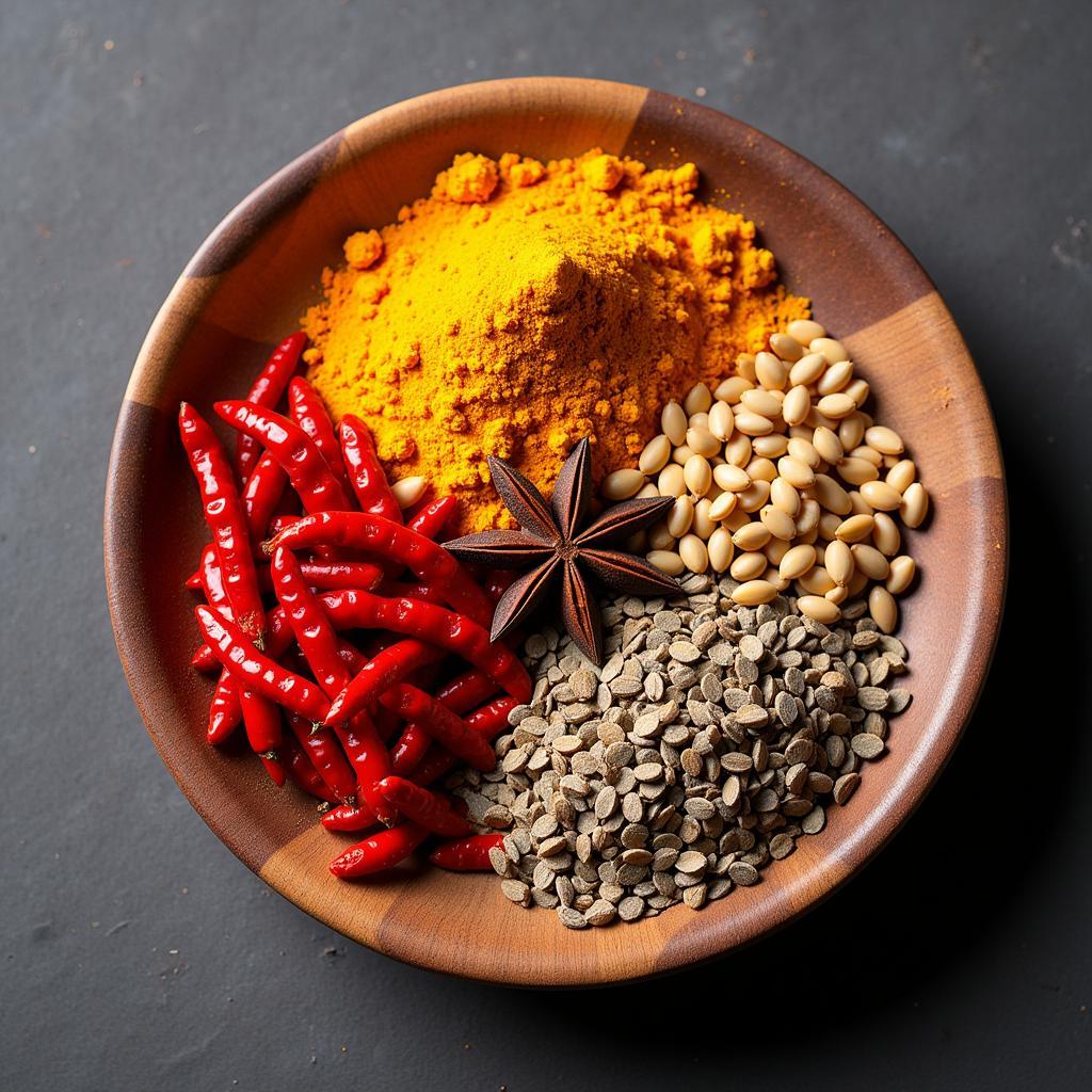 Colorful Array of Common Spices in Thai Food