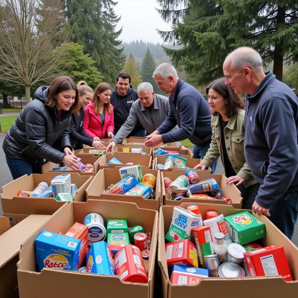 Community members participating in a food drive in Port Orchard