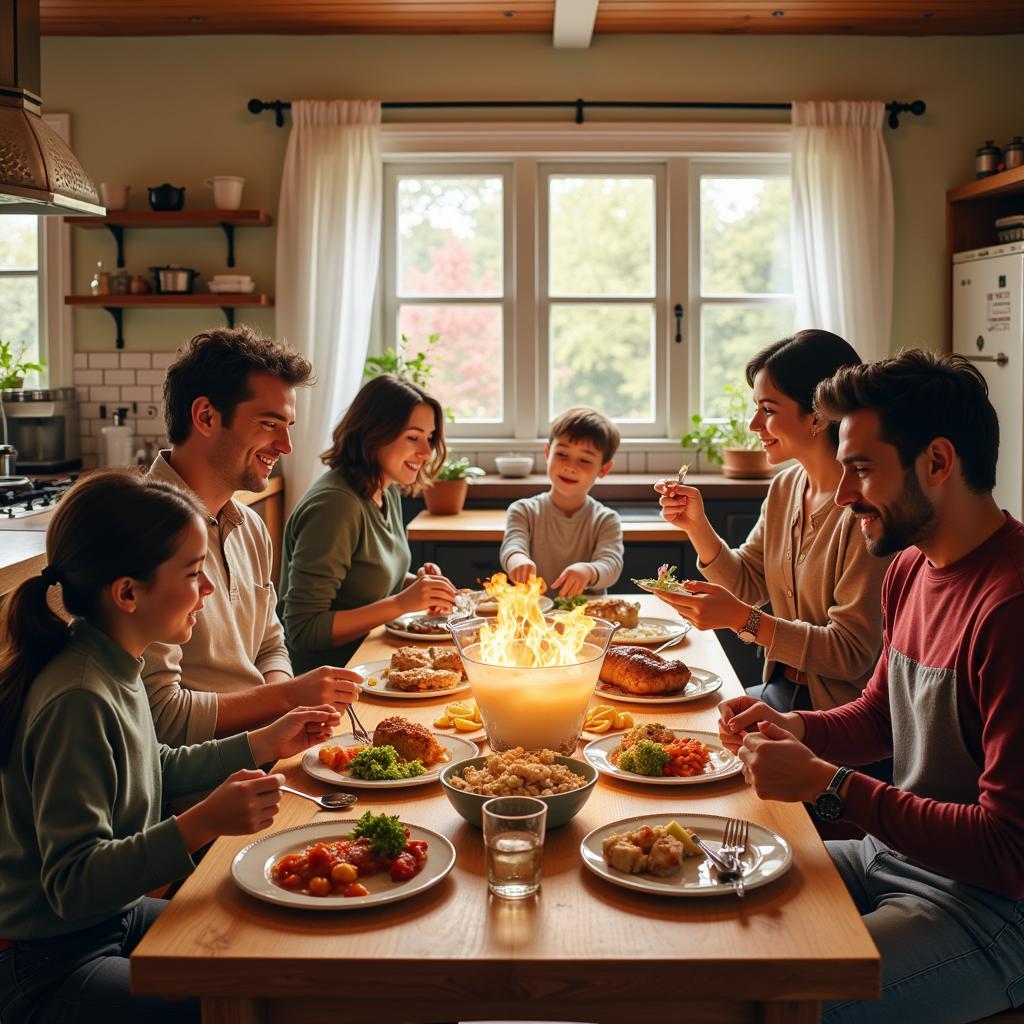 People enjoying hot meals at a community kitchen