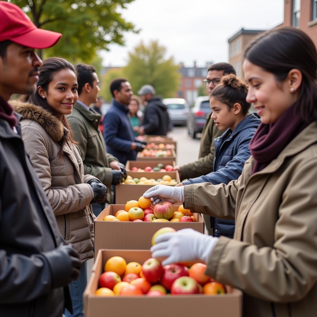 Community members volunteering at a food drive