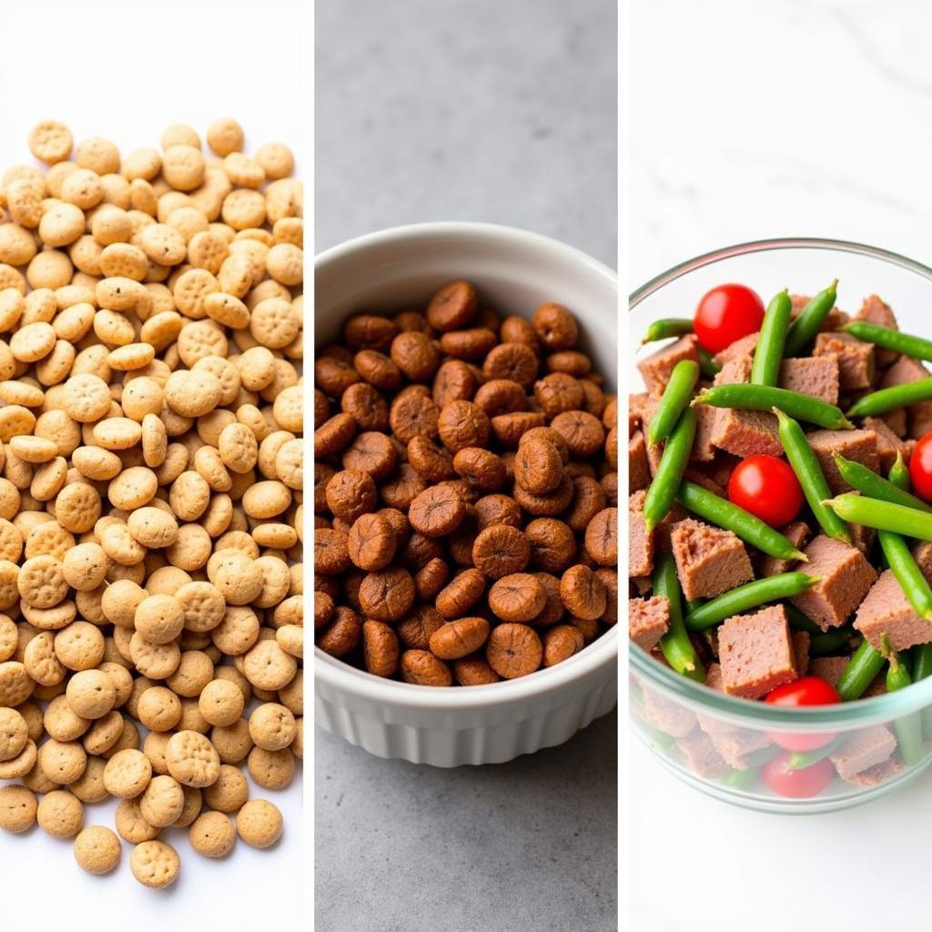  Different types of dog food: kibble, wet, and fresh