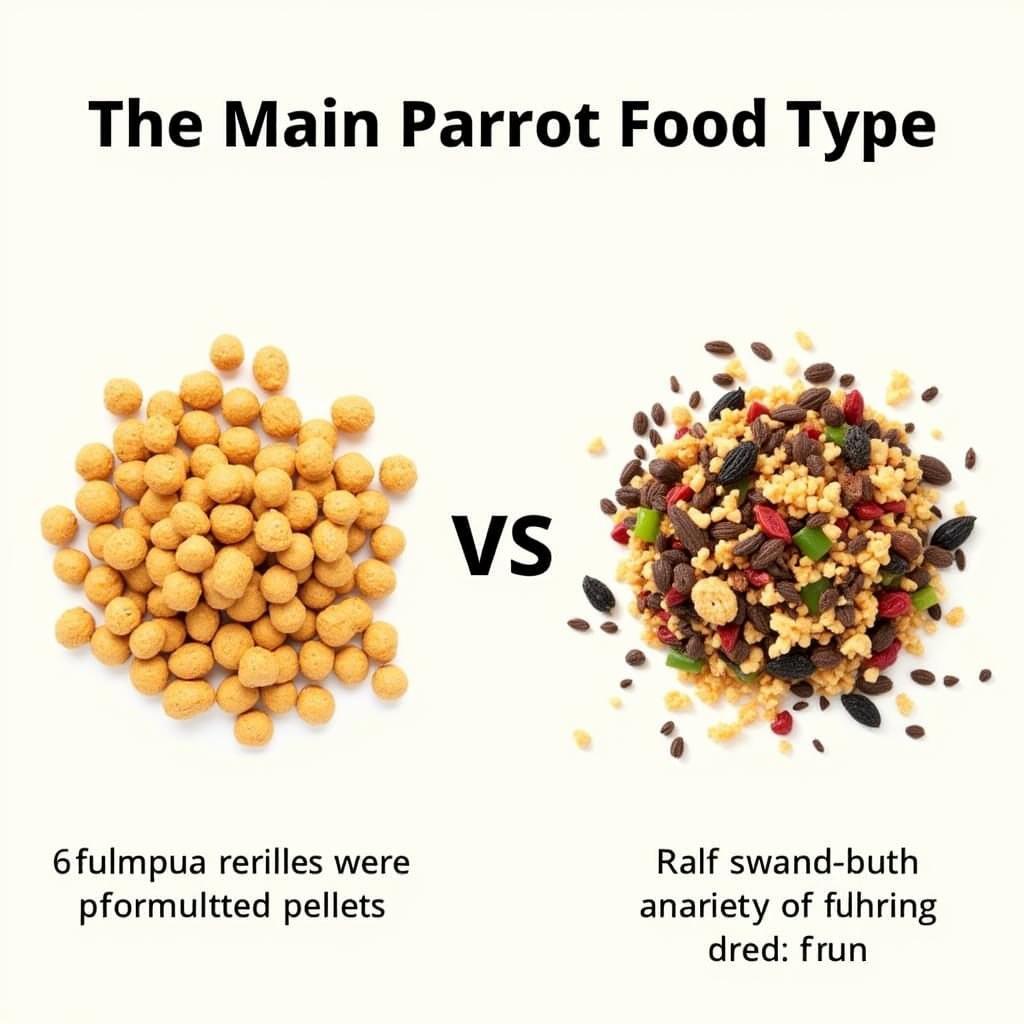 Side-by-side comparison of parrot food pellets and a seed mix