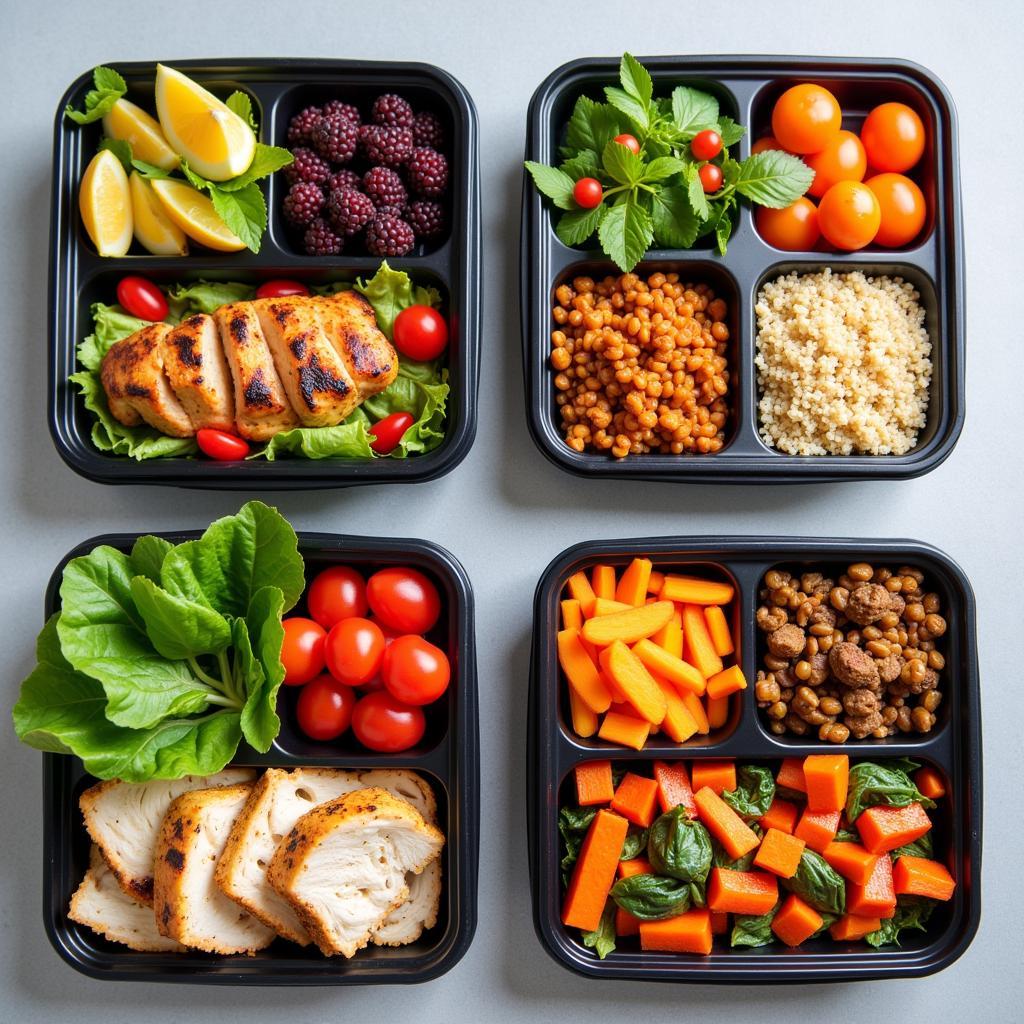 Healthy lunch ideas in compartment food containers