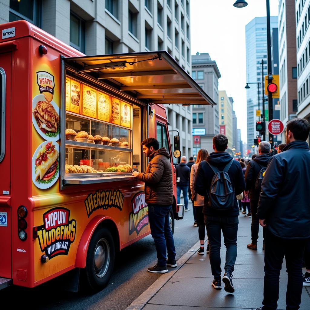 Bustling City Street Food Truck Scene