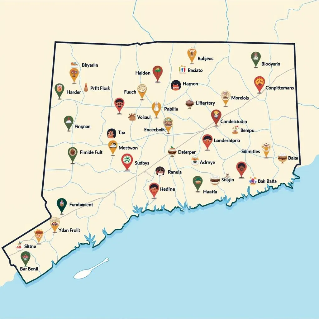 Map of Connecticut with Food Festival Locations