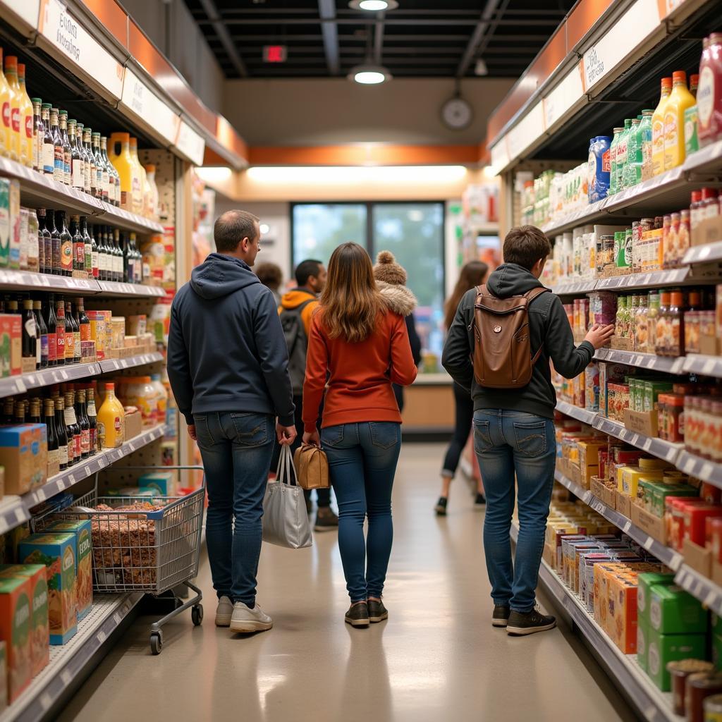 Image of shoppers carefully examining food labels while shopping in a grocery store