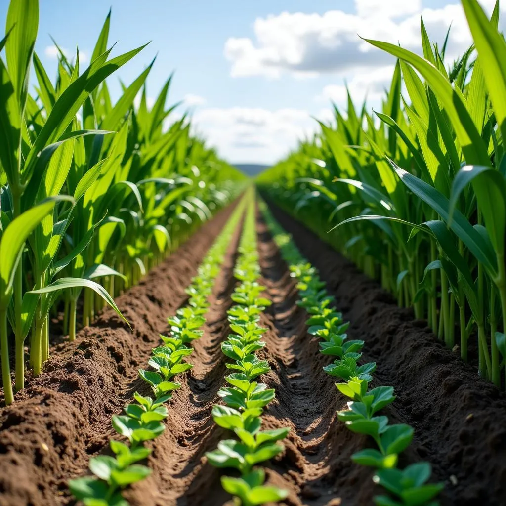 Healthy corn plants thriving in a well-maintained food plot.