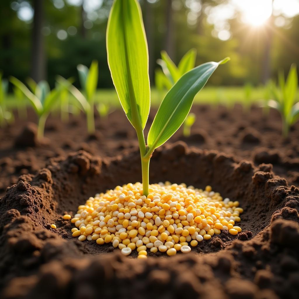 Close-up of corn seed being sown in a food plot