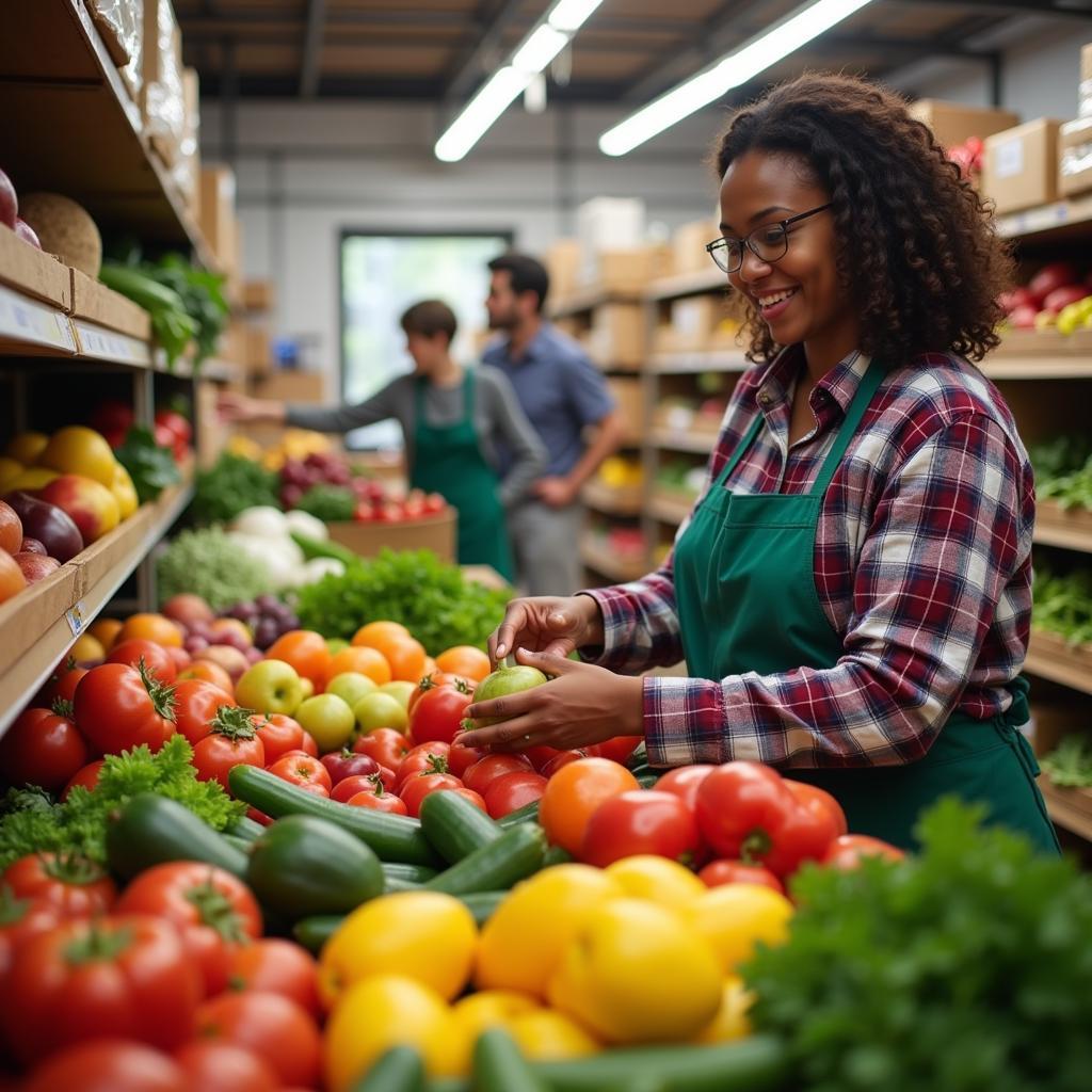 A client choosing fresh produce at the Corsicana Food Pantry