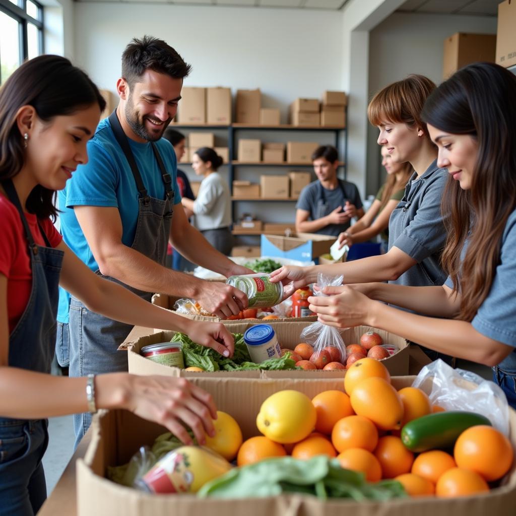 Volunteers organizing food donations at the Corsicana Food Pantry