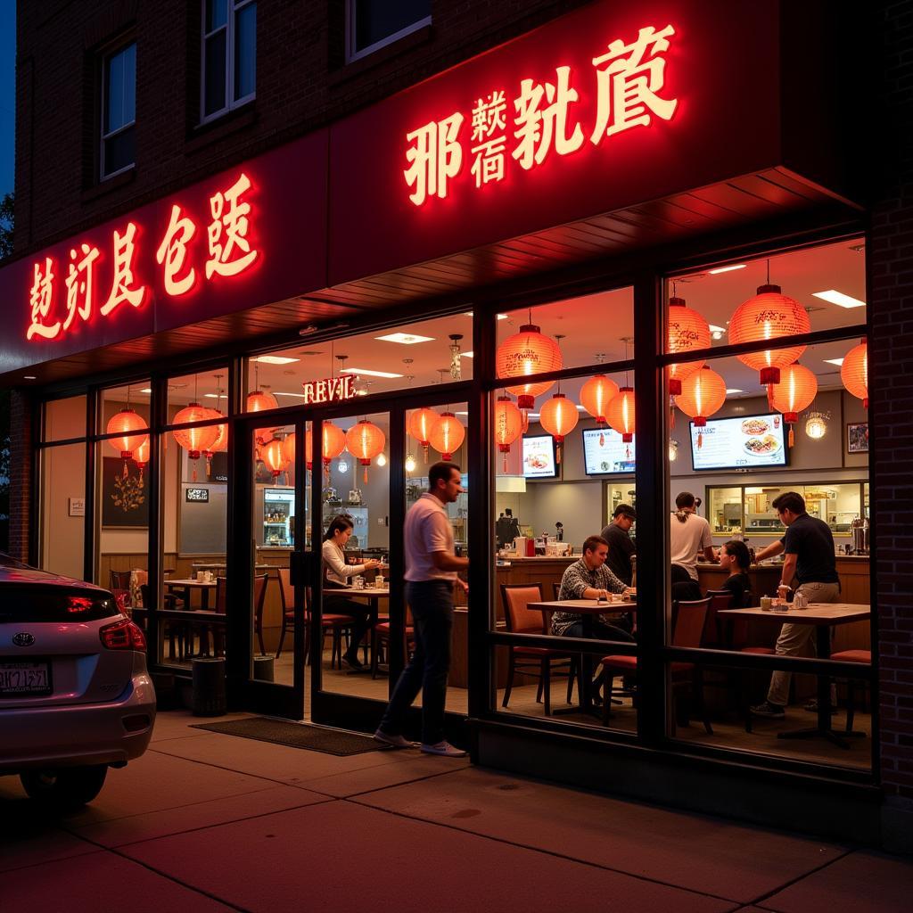 Exterior of a bustling Chinese restaurant in Council Bluffs