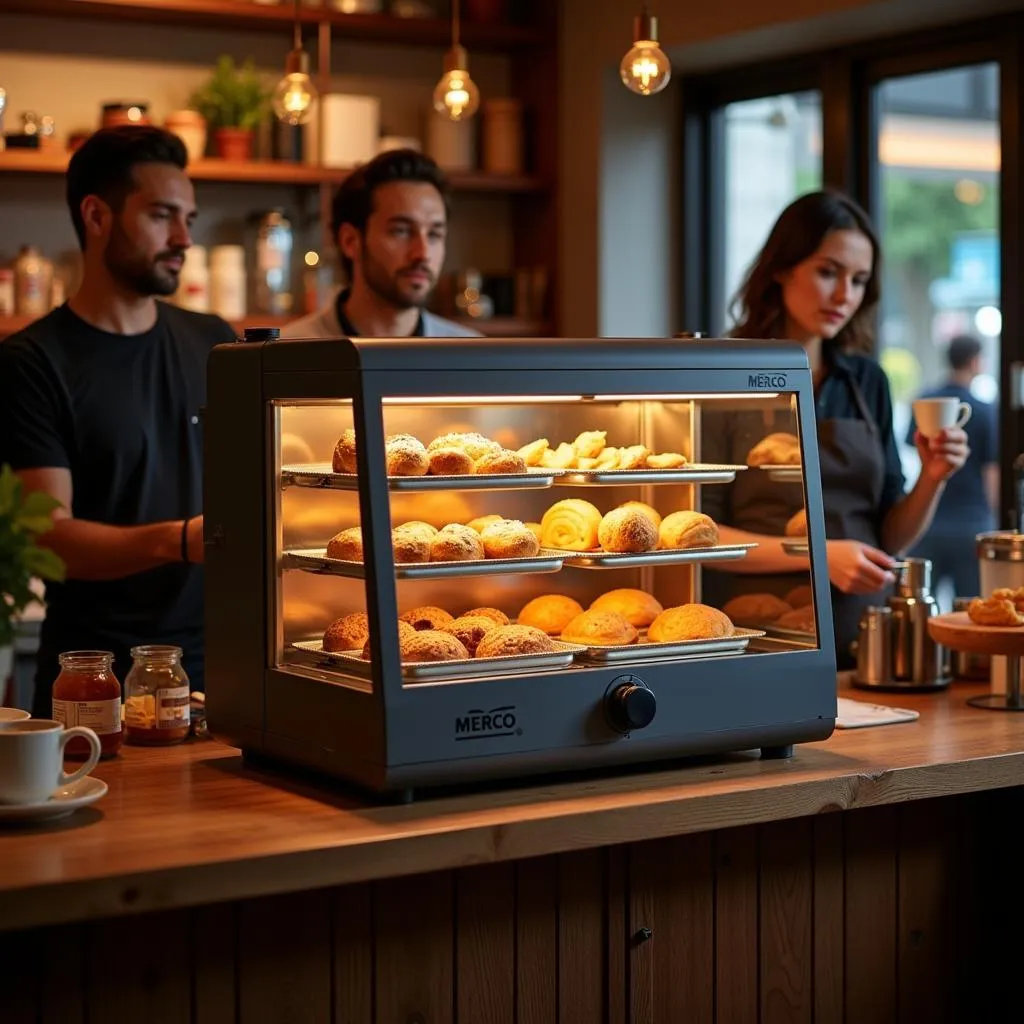 Countertop Merco food warmer in a cafe