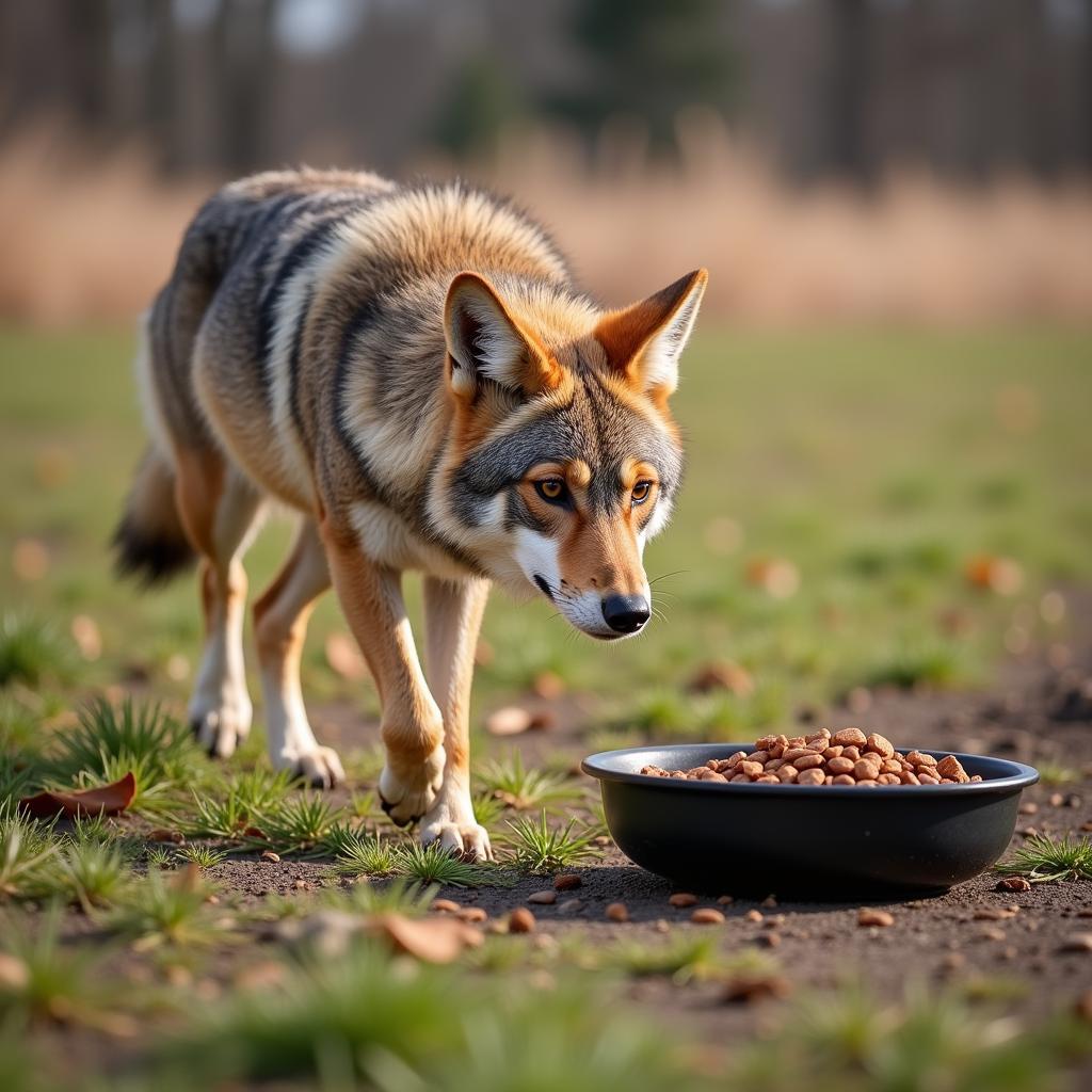 Coyote Approaching Dog Food