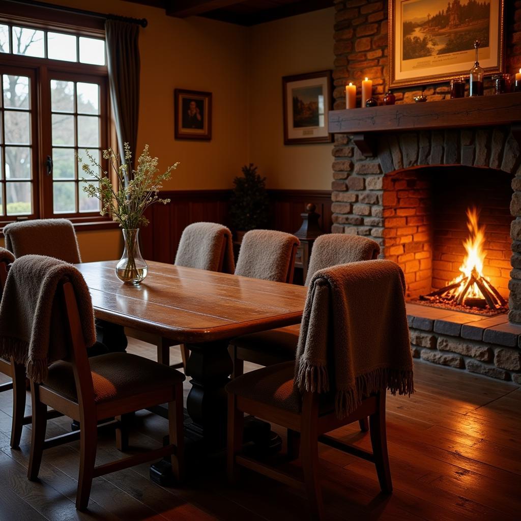 Cozy country dining room with fireplace