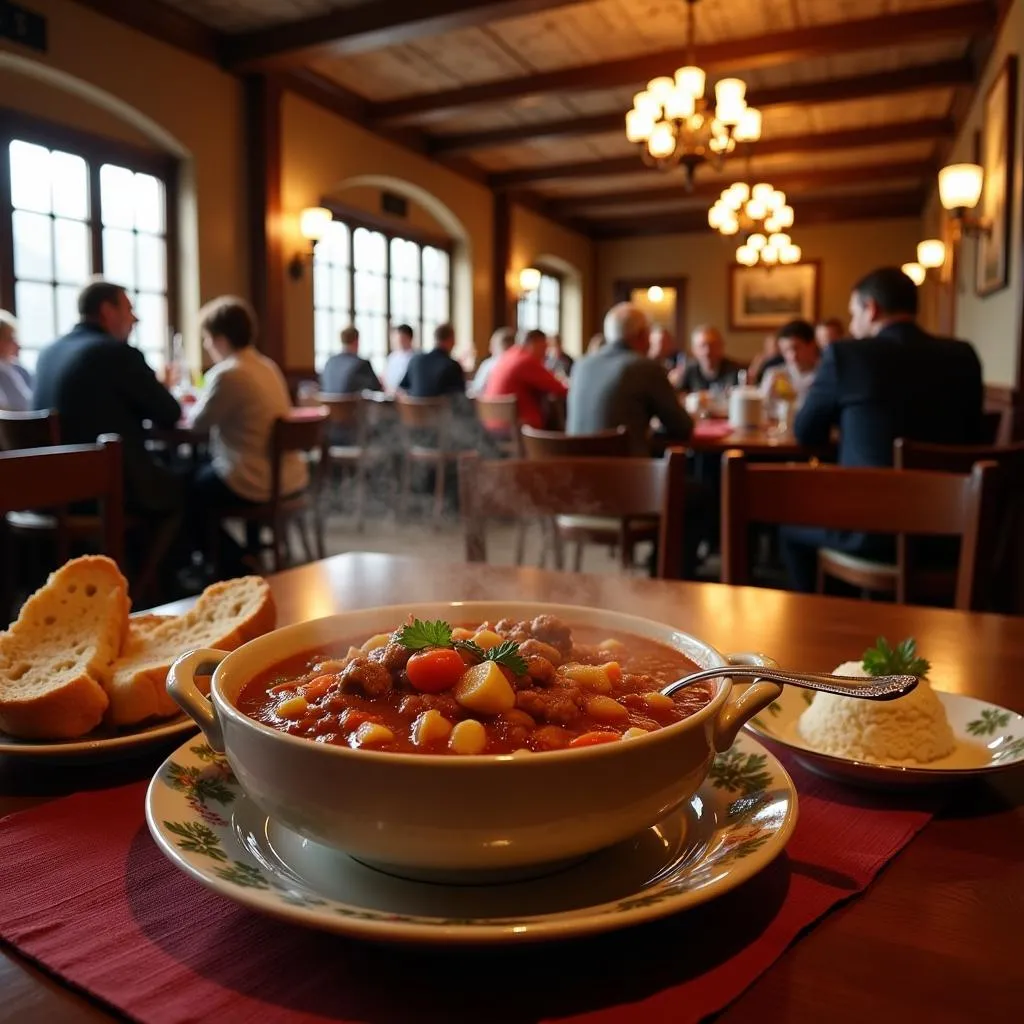 Cozy restaurant in Budapest serving traditional Hungarian goulash