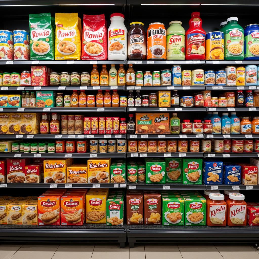 Various CPG food products arranged on supermarket shelves