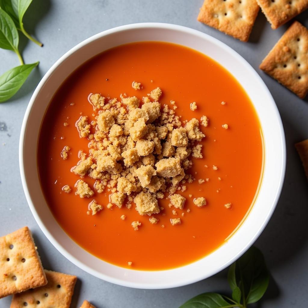 Creamy Tomato Soup Garnished with Cracker Crumbs