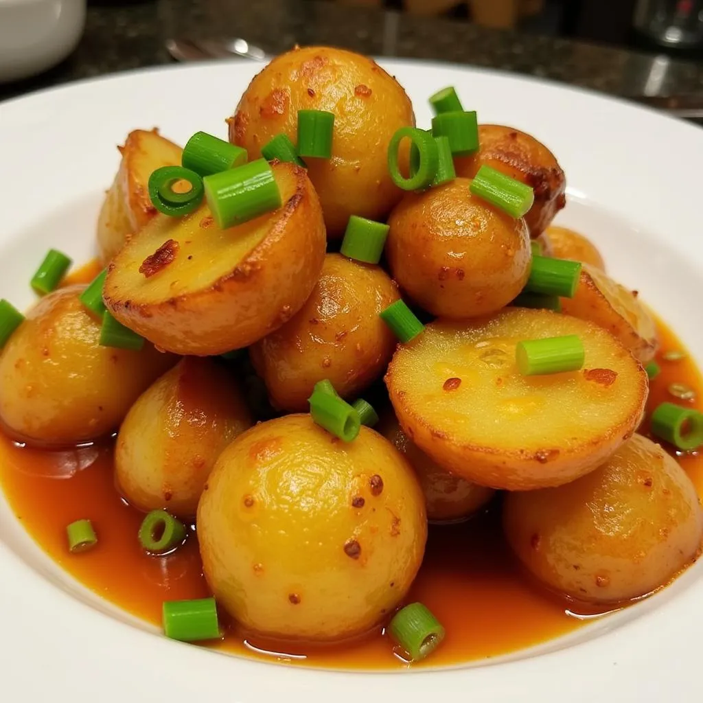 Crispy Fried Potatoes with Soy Sauce and Green Onions