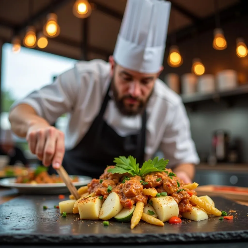 Chef meticulously preparing a dish at the Crystal Springs Wine and Food Festival