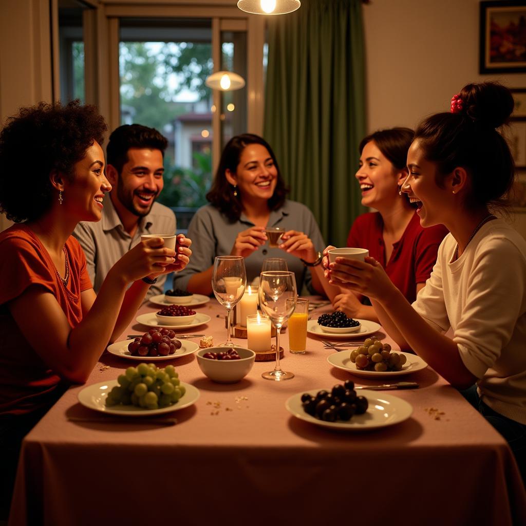 Cuban Family Celebrating New Year's Eve with Twelve Grapes