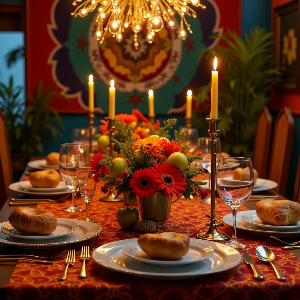 Cuban New Year's Eve Table Setting with Festive Decorations