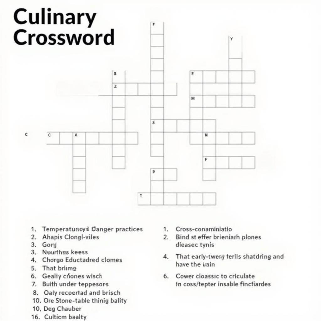 Culinary crossword puzzle with food safety terms