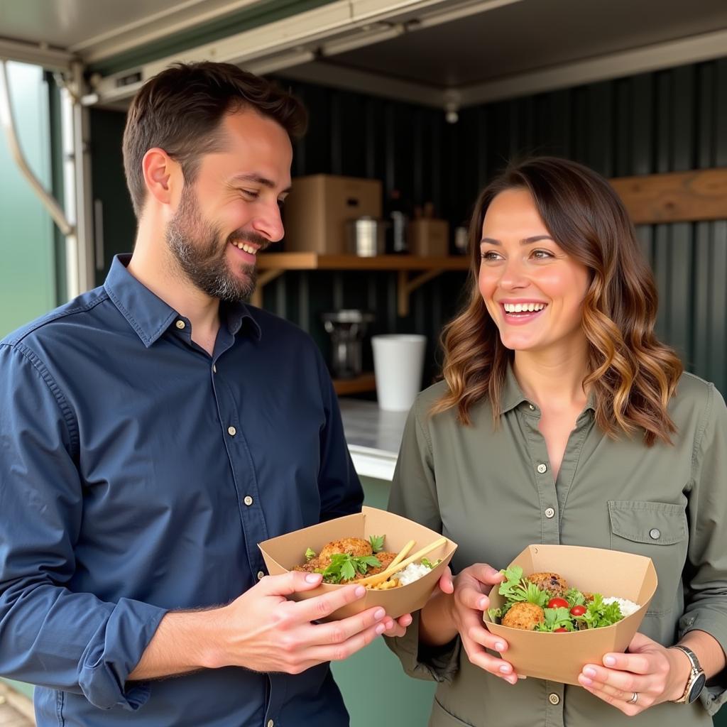 Customer Enjoying Meal with Eco-Friendly Packaging