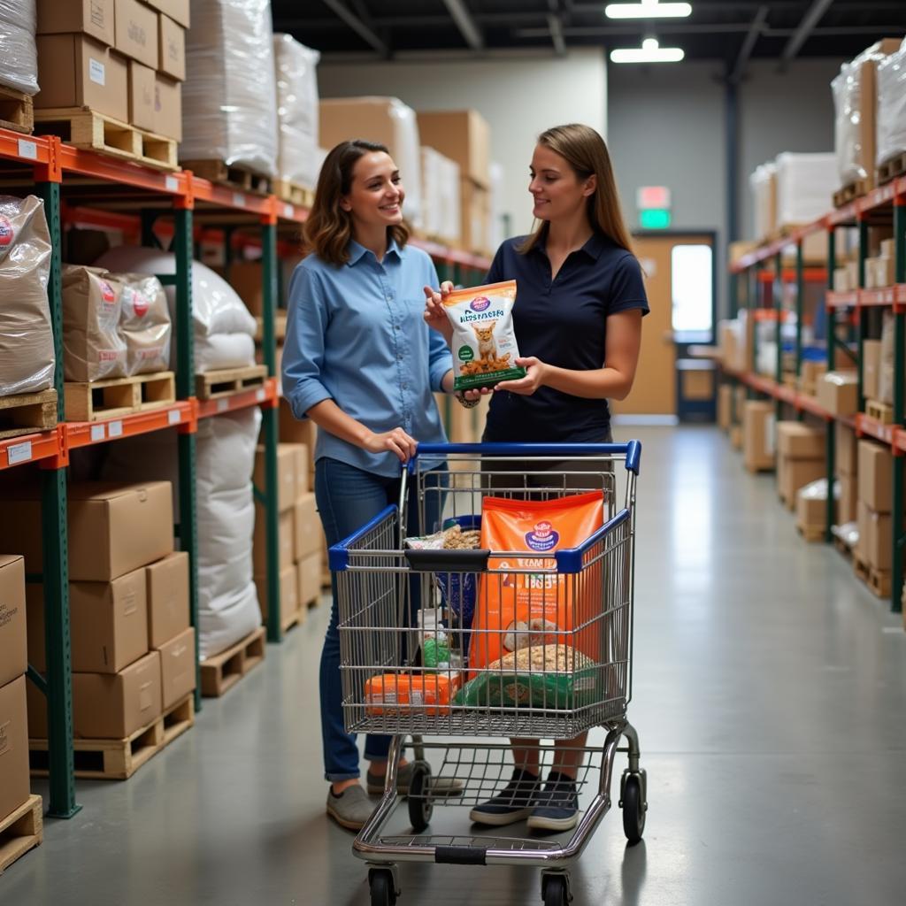 Customer Selecting Tuffys Pet Food in a Warehouse Setting