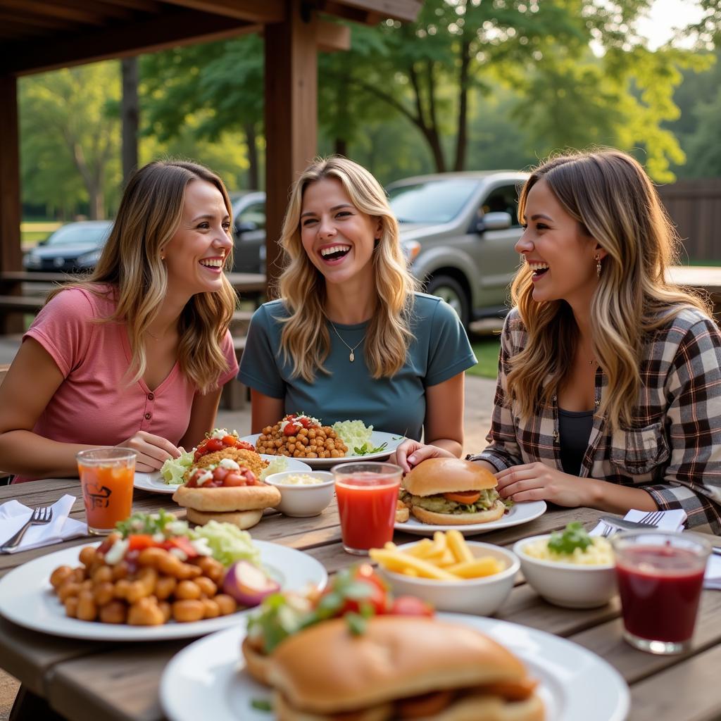 A group of friends enjoying their meals from Big Daddy's Loco Food Truck