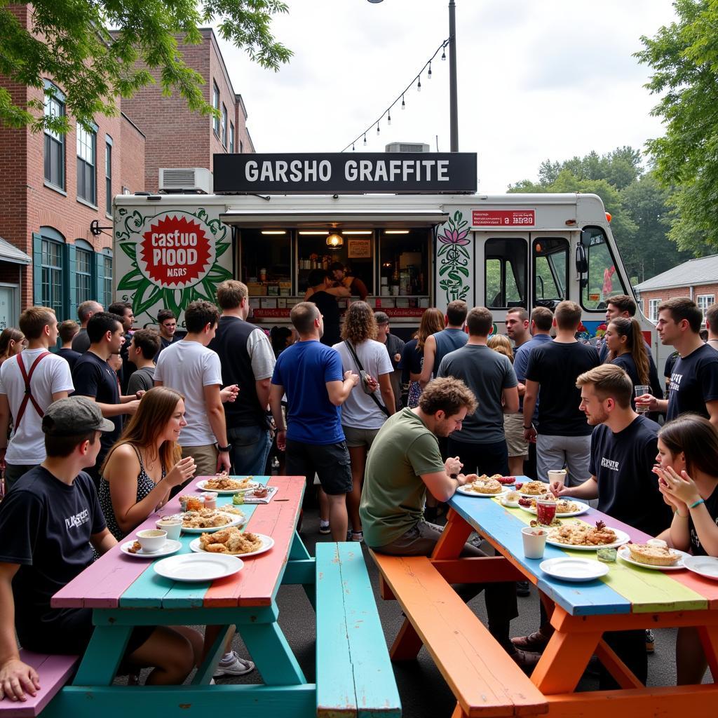 Customers Enjoying Food at a Gastro Graffiti Truck