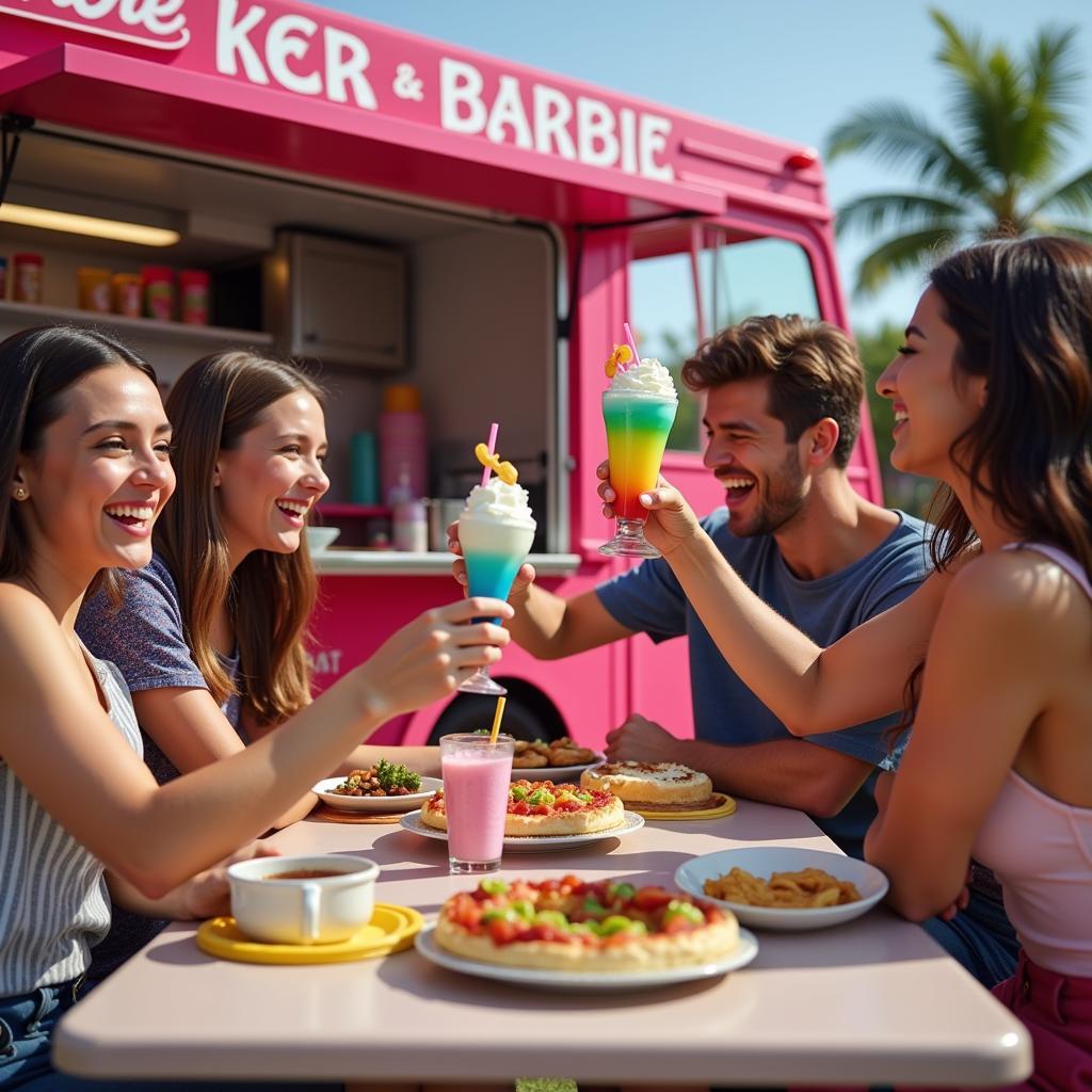 Customers enjoying Ken and Barbie Food Truck food