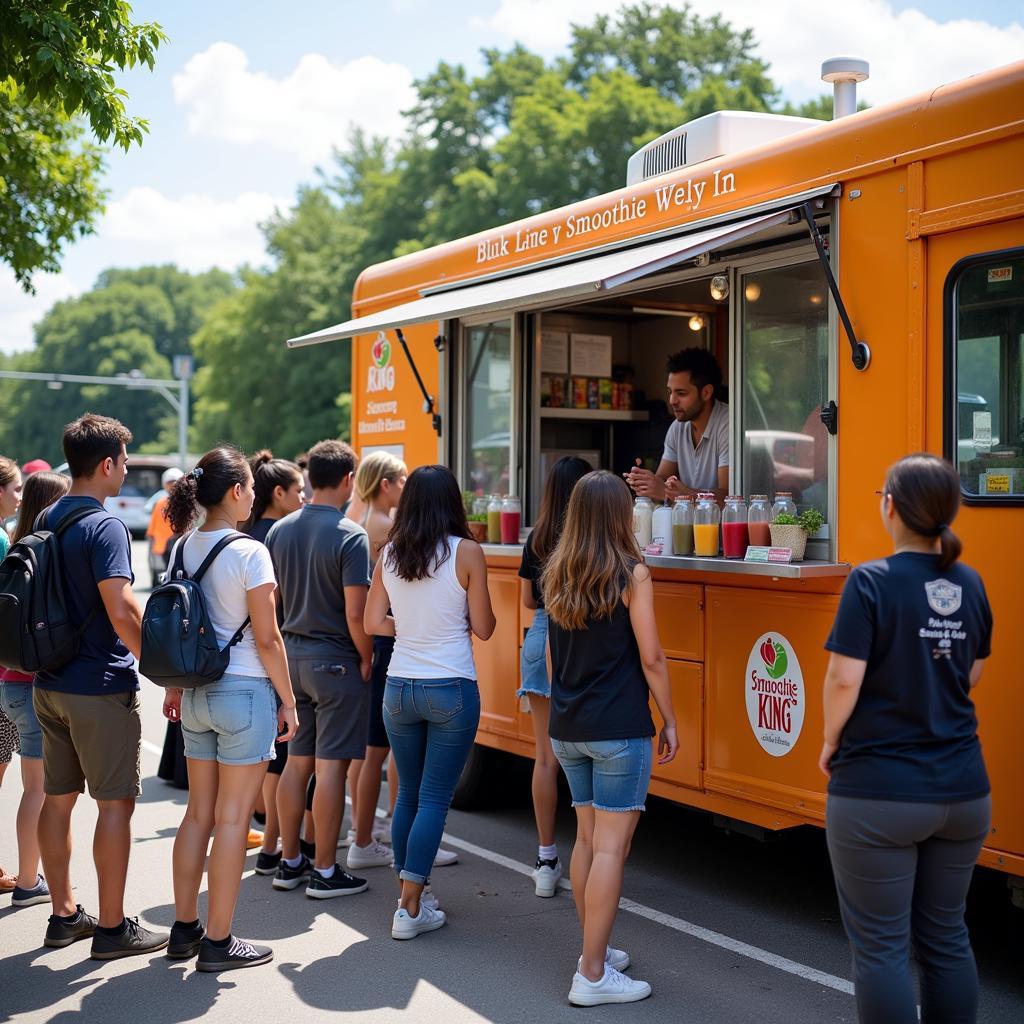 Customers lining up to order smoothies at the Smoothie King food truck