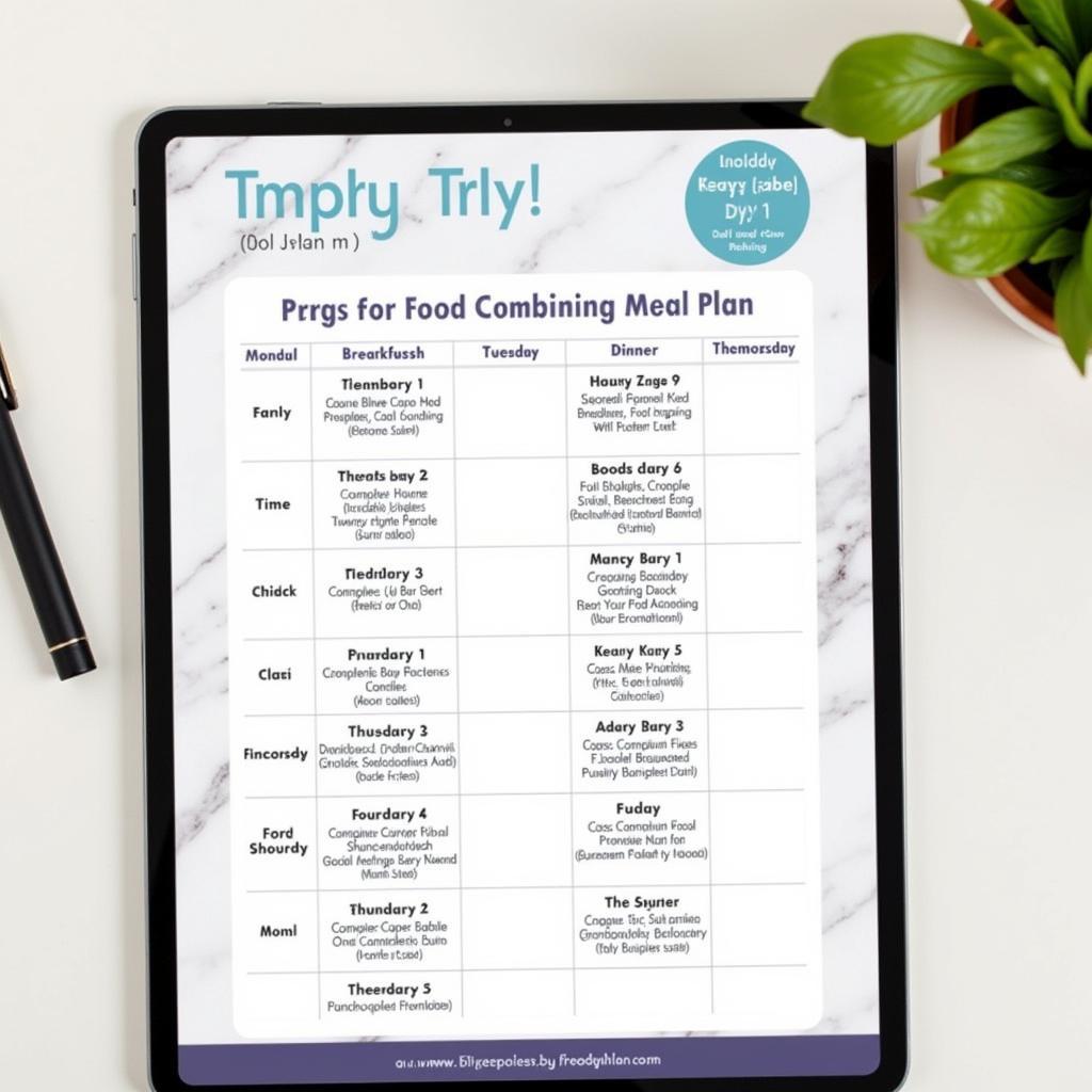 Customized Food Combining Meal Plan PDF on Tablet