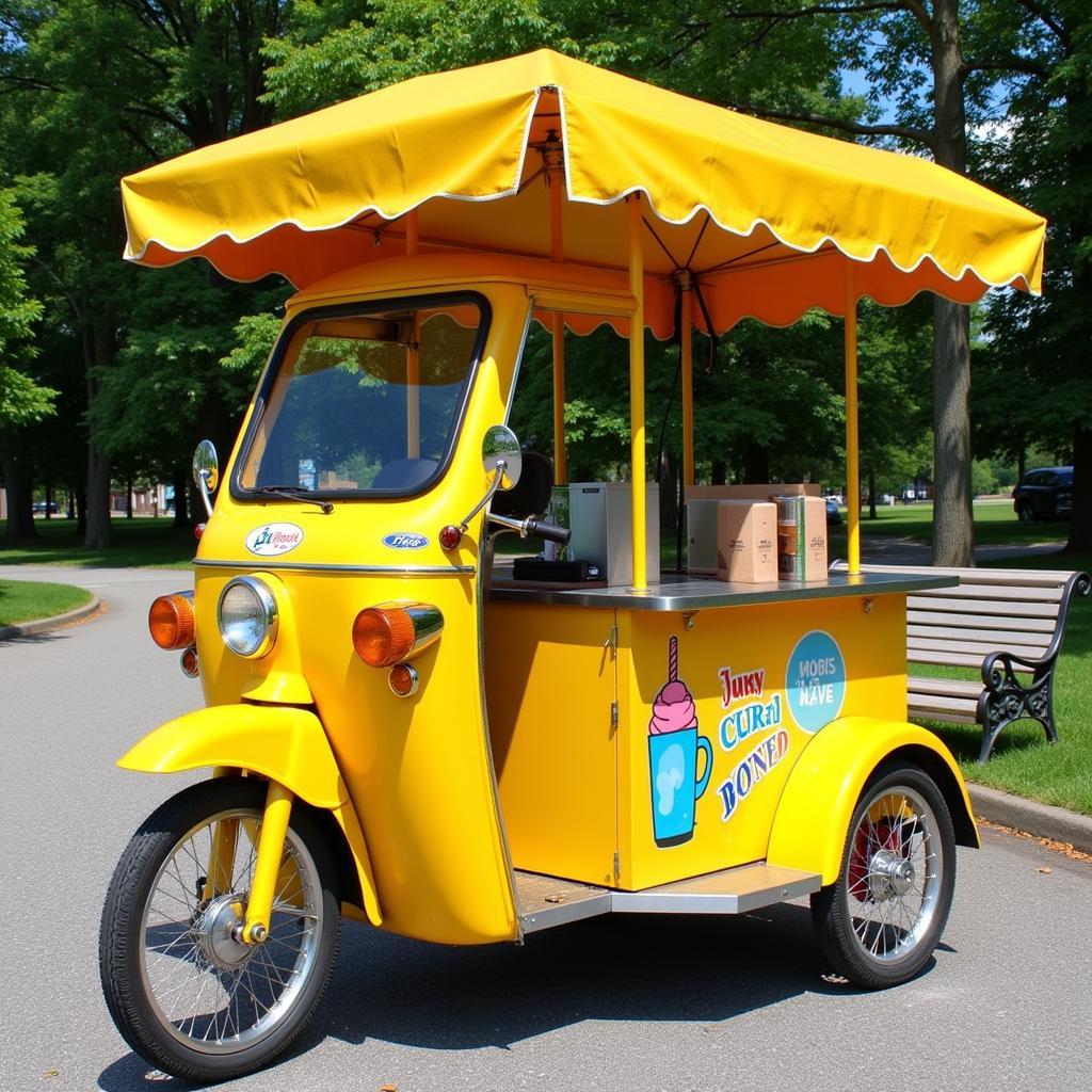 Customized trike food cart parked in a park