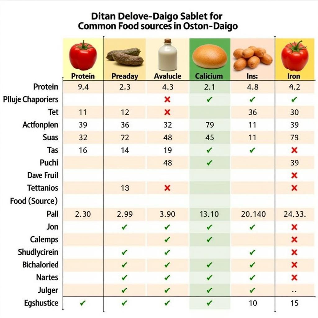 Daigo Nutritional Comparison Chart