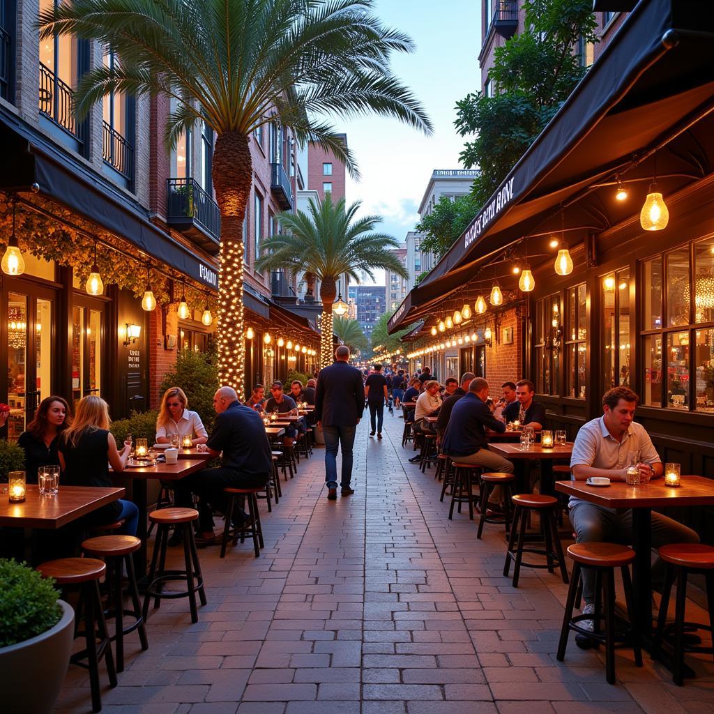 Bustling Street with Restaurants near Dallas Convention Center