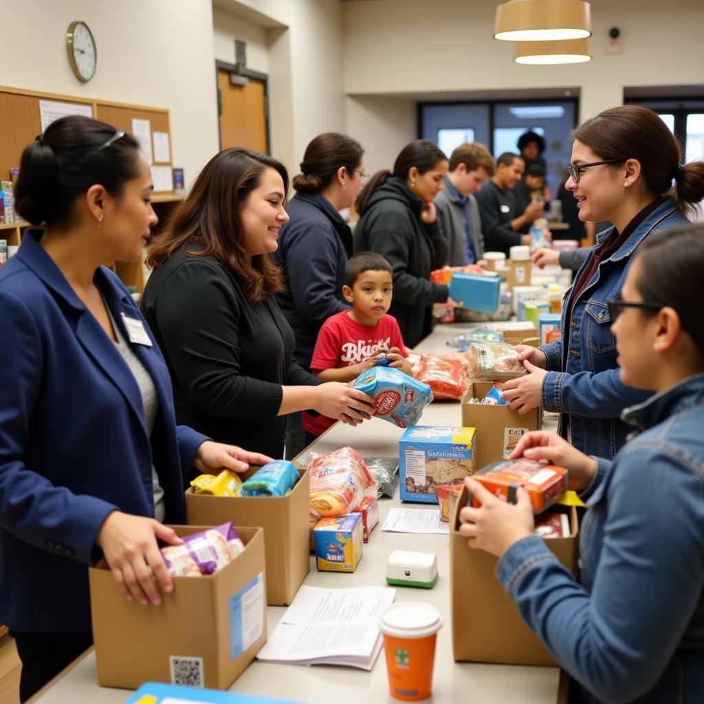 Community members receiving assistance at the David Powell Food Pantry