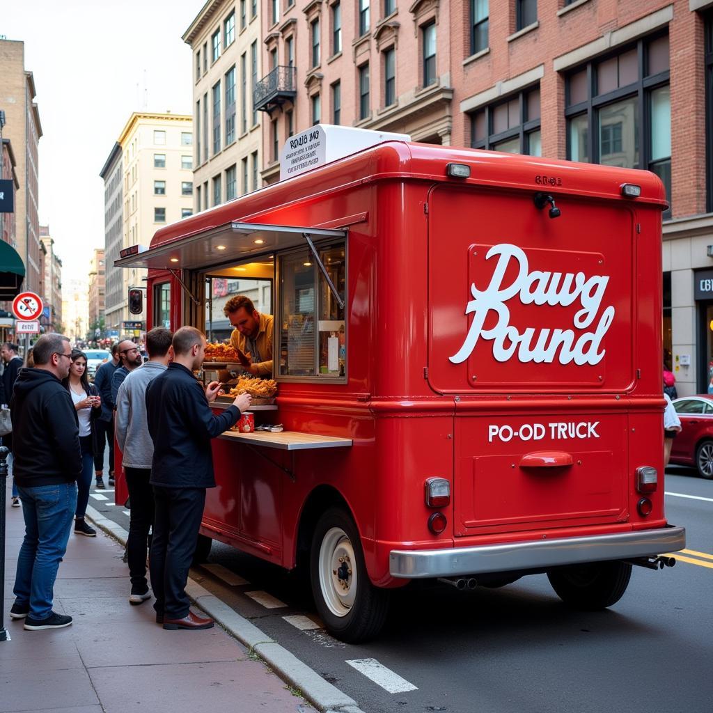 Dawg Pound Food Truck parked near a bustling Cleveland street