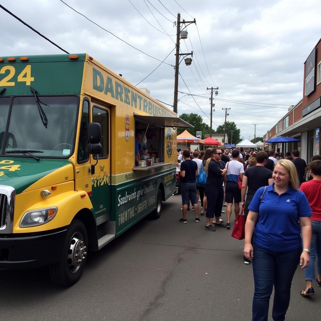 DD 214 Food Truck Serving Customers at a Bustling Local Event