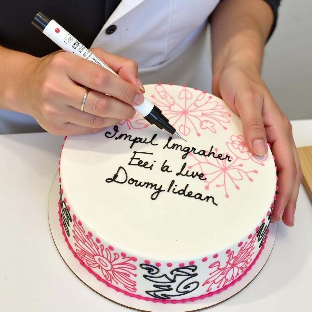 Decorating a cake with food markers