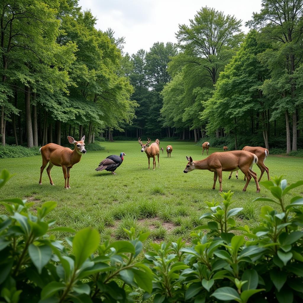 Deer and Turkey Feeding in a Food Plot