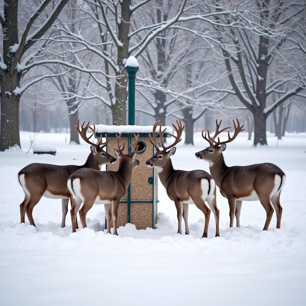 Deer at a Winter Feeding Station