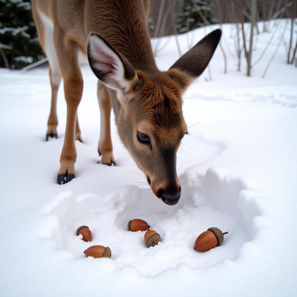 Deer Foraging for Acorns