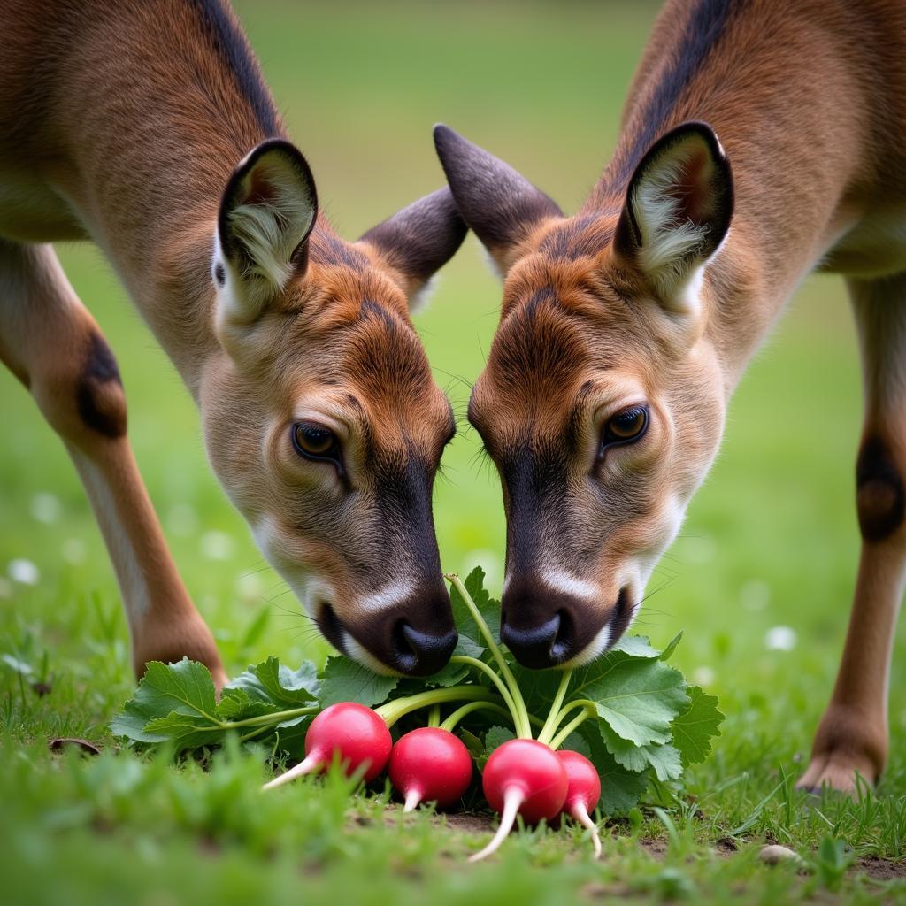 Deer Enjoying Radishes in Food Plot