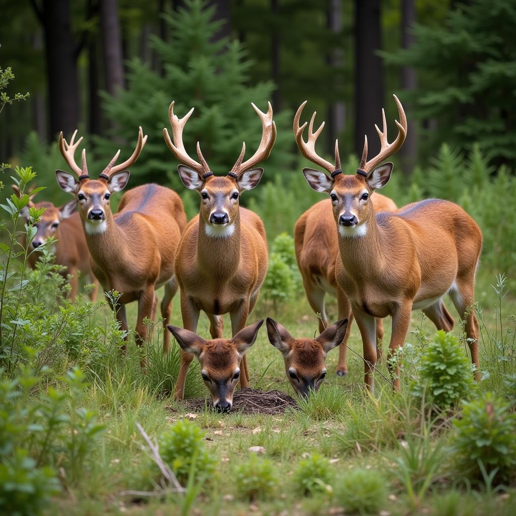 Deer Feeding in Lush Food Plot